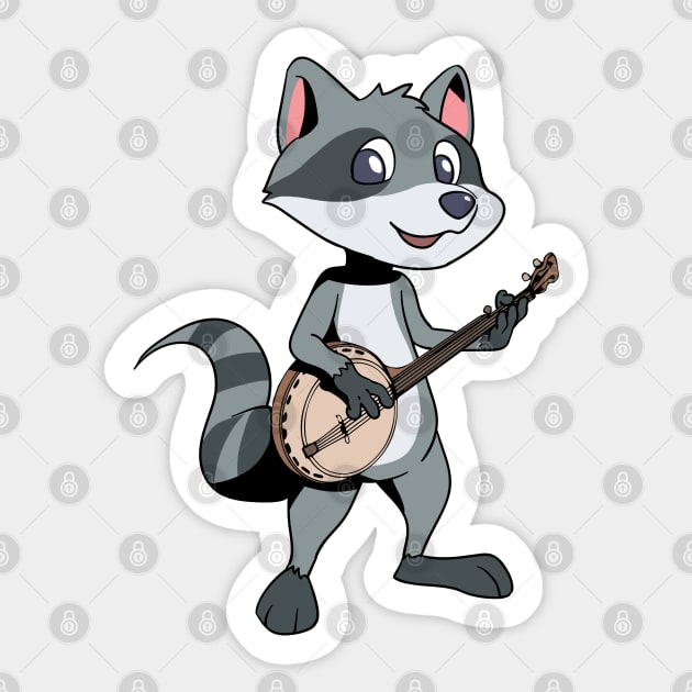 Cartoon raccoon playing banjo Sticker by Modern Medieval Design